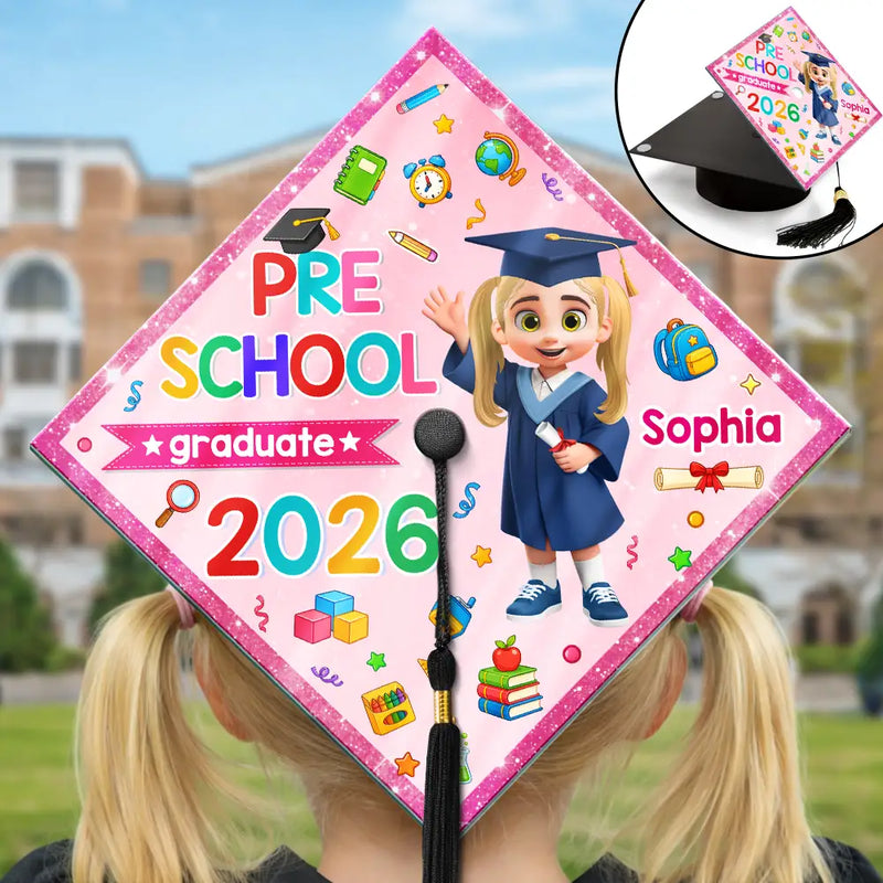 Graduation,Gift For Grandkids,Gift For Kids,Happy - Cute Graduation Kid Kindergarten Preschool - Personalized Graduation Cap Topper