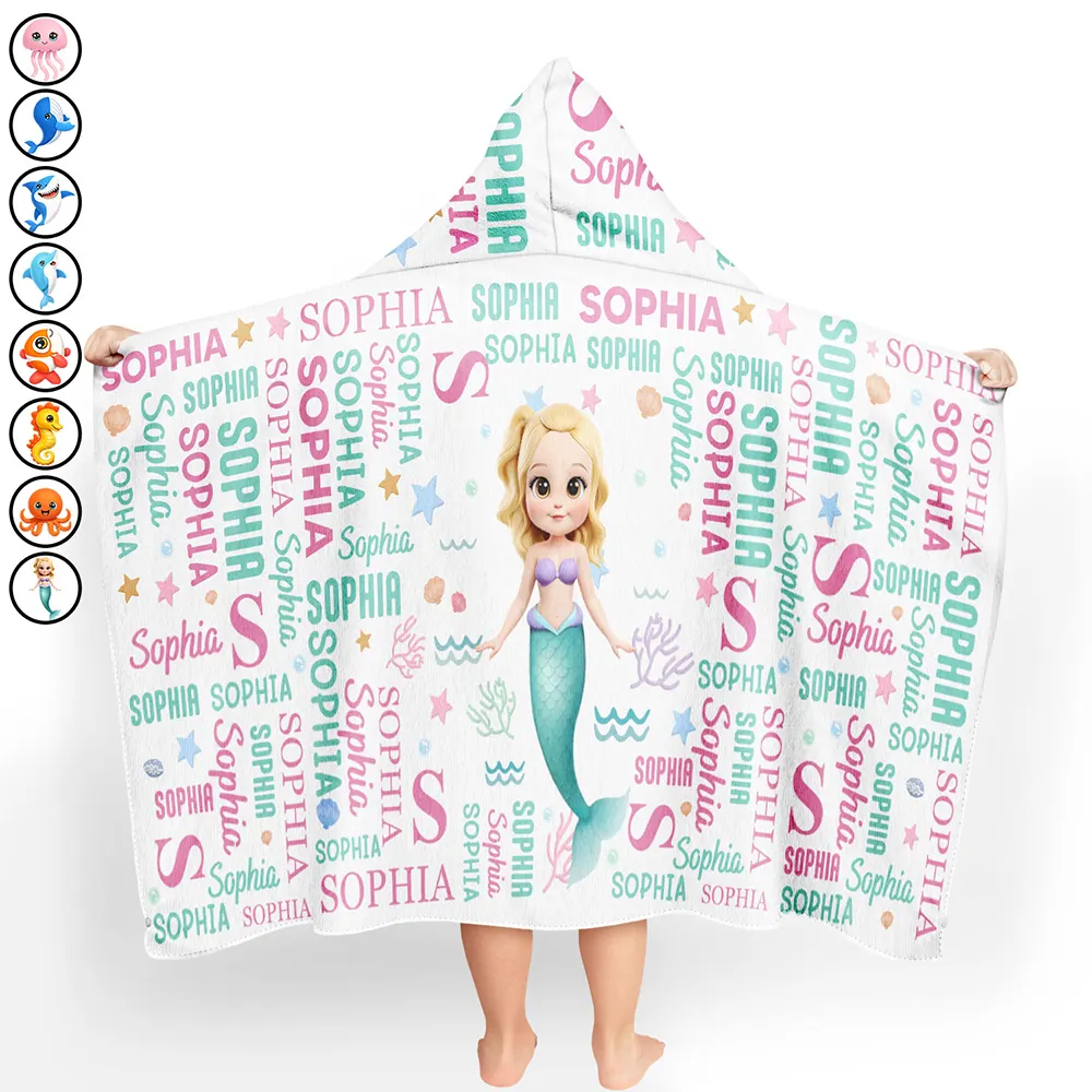 Gift For Kids,Gift For Grandkids,Happy - Cute Cartoon Animal - Personalized Hooded Beach Towel