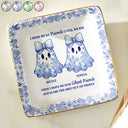 Halloween,Gift For Bestie,Old Best friends,Happy - Cute Ghost Bestie Friends Until We Die Toile De Jouy Pattern - Personalized Ring Dish