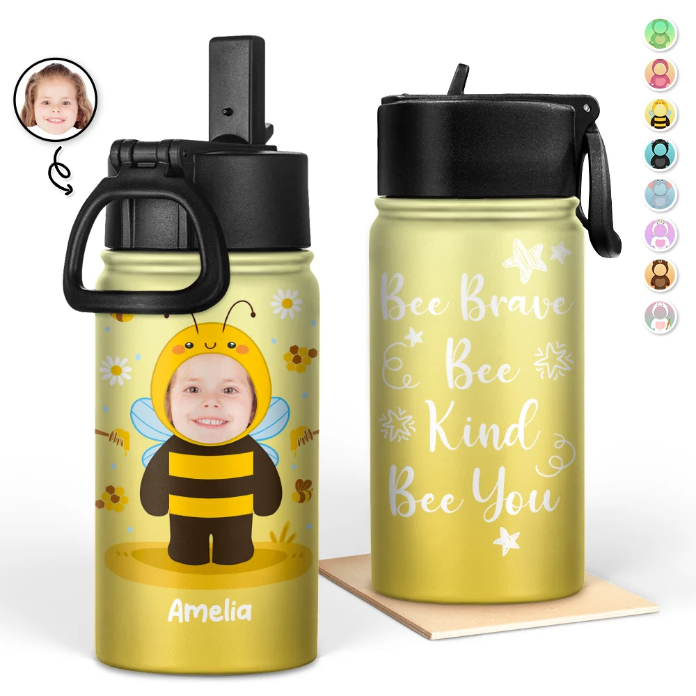 Custom Photo Cute Kid Cosplay Animal - Personalized Kids Water Bottle
