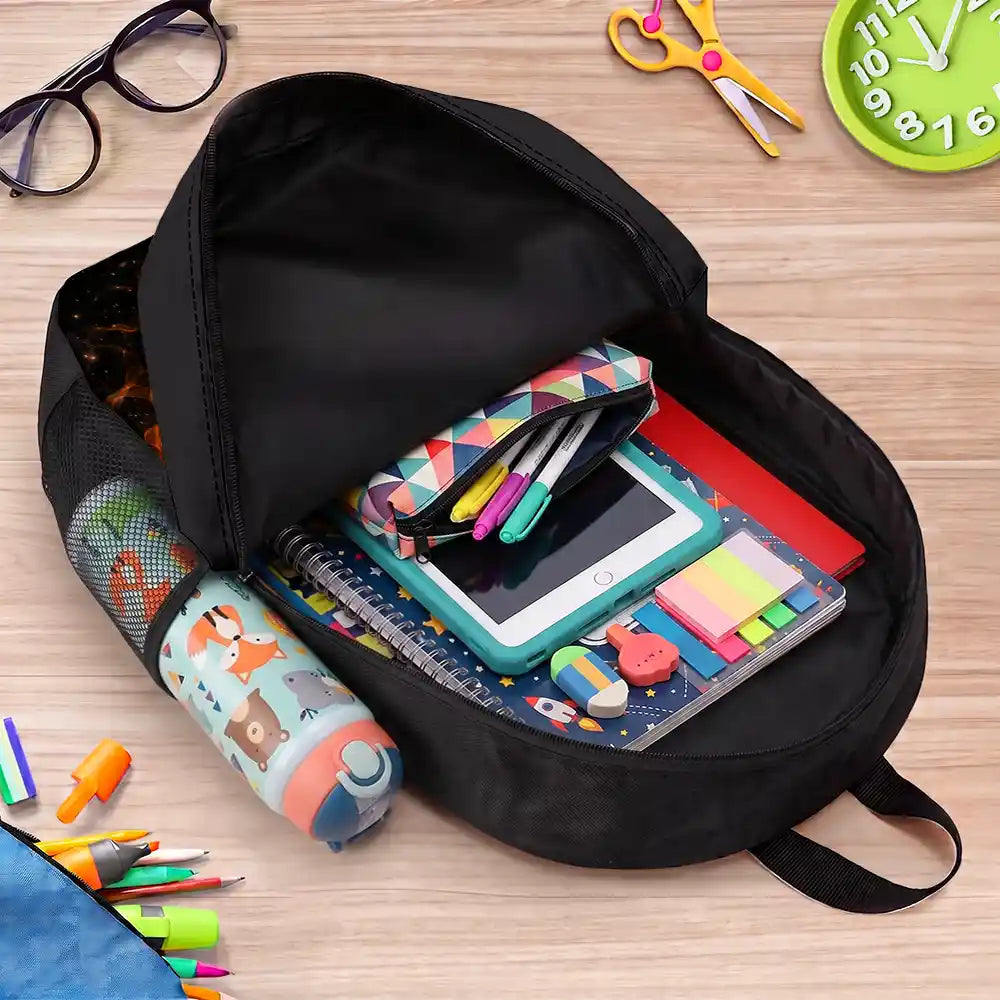 Top Market, Adorable, Back To School, Gift For Kids, Vector - Cute Kid Gamer With Neon Flames - Personalized Kids Backpack