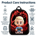 Top Market, Adorable, Back To School, Gift For Kids, Vector - Cute Kid Gamer With Neon Flames - Personalized Kids Backpack