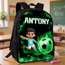 Adorable,Back To School,Football (Soccer),Gift For Kids,Vector - Cute Kid Soccer With Neon Flames - Personalized Kids Backpack