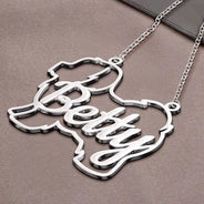 Dog Lovers, Dog Mom, Pet Lovers, Pet Mom, Love - Dog Shaped Line Art With Custom Name - Personalized Letter Necklace