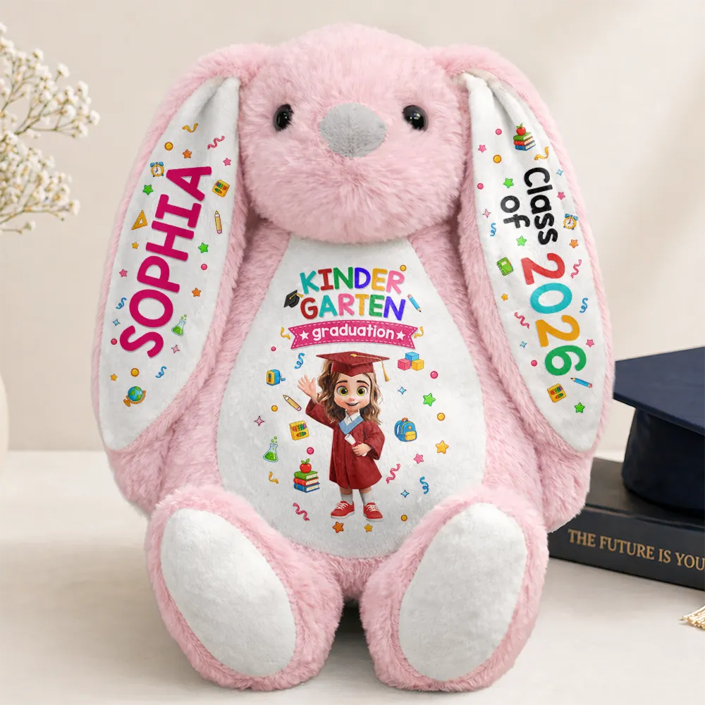 Graduation,Gift For Grandkids,Gift For Kids,Happy,Vector - Cute Graduation Kid Kindergarten Preschool - Personalized Soft Toy Bunny