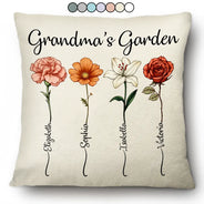 Gift For Grandma, Gift For Women, Gift For Mother - Grandma's Garden Birth Flower - Personalized Pillow
