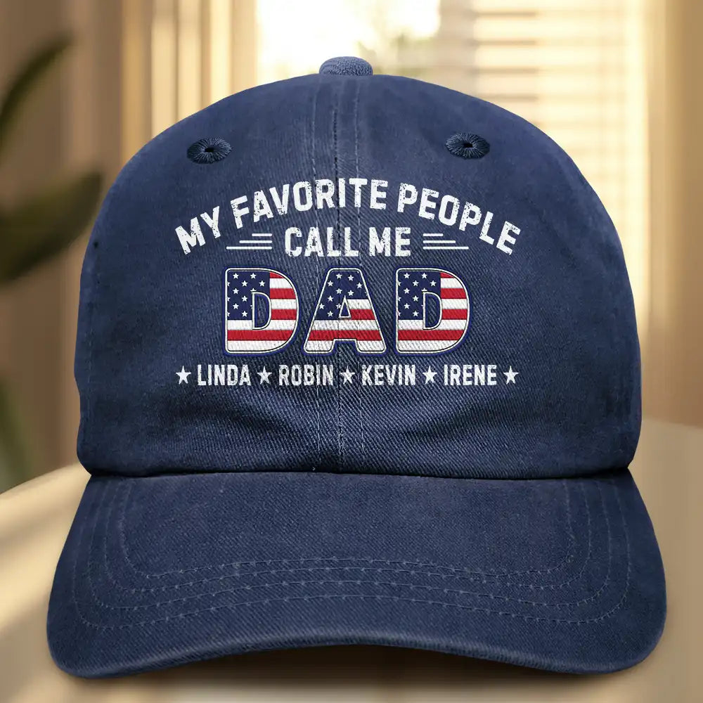 Independence Day,Gift For Father,Gift For Grandpa,Icon,Proud - Stars & Stripes My Favorite People Call Me Papa - Personalized Vintage Washed Denim Cap