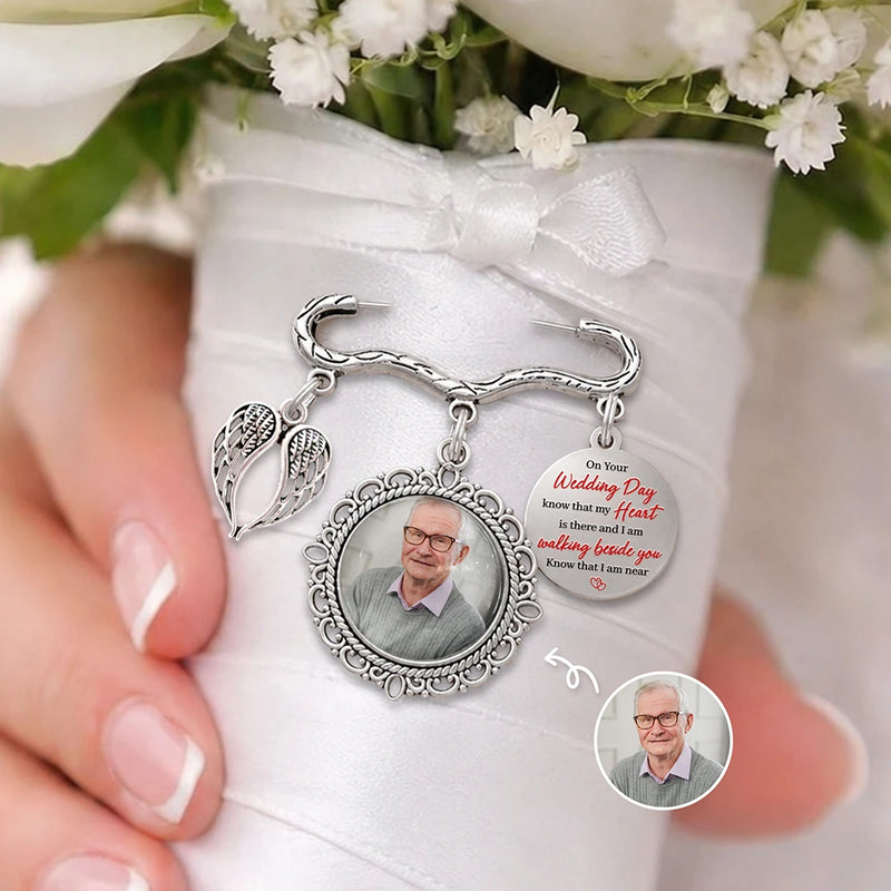 Wedding,Memorial,Family,Love,Non-Eng,Photo - Custom Photo On Your Wedding Day Know That My Heart Is There - Personalized Graduation Lapel Pin