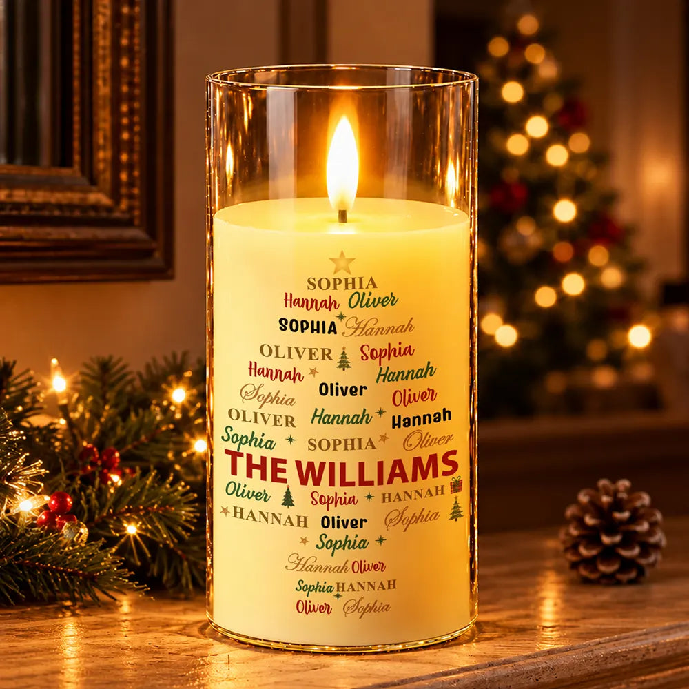 Christmas Gift For Family Grandma Mom - Personalized Family & Member Names Word Art Christmas Tree LED Candle