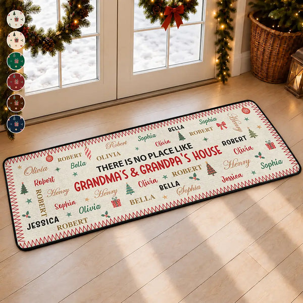 Christmas,Custom Text,Family,Grandparents,Happy - Christmas Home Decor Gift For Grandparents - Personalized Kids Names Holiday Runner Rug