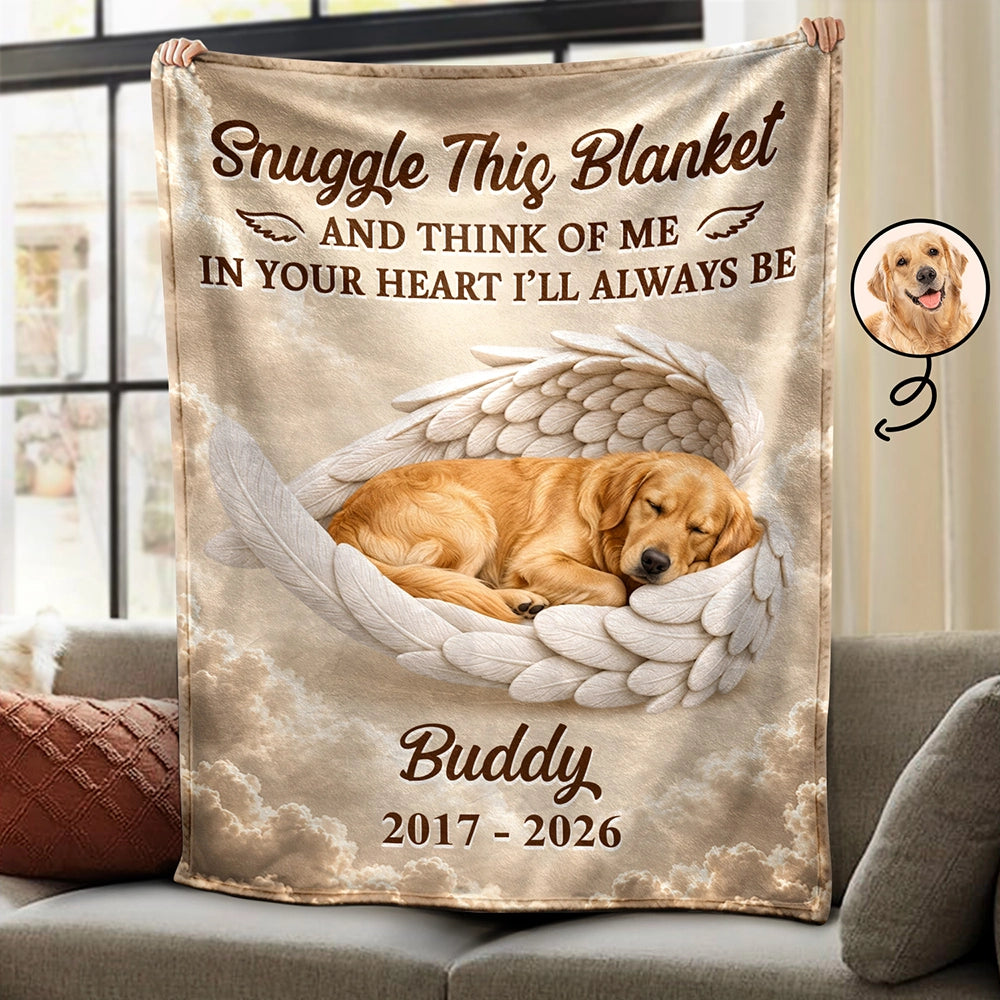 Custom Photo Sleeping Angel In Your Heart I'll Always Be Memorial Dog Cat - Personalized Fleece Blanket, Sherpa Blanket