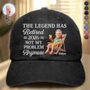 Custom Photo, Art Design, Summer, Retirement, Gift For Yourself, Humorous, Photo - Beach Chair 3D Effect - Custom Photo 3D Summer Concept The Legend Has Retired Not My Problem Anymore - Personalized Vintage Washed Denim Cap