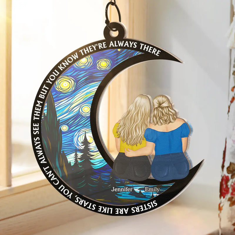 Gift For Bestie,Gift For Sisters,Love - Besties Sisters Are Like Stars Flowers In The Same Garden - Personalized Window Hanging Suncatcher Ornament