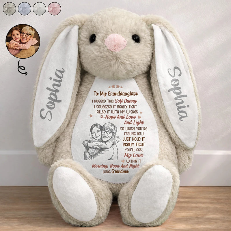 Easter,Gift For Grandkids,Grandma,Grandkids,Gift For Grandma,Love - Custom Photo Pencil Sketch Grandmother Granddaughter I Filled It With My Wishes - Personalized Soft Toy Bunny