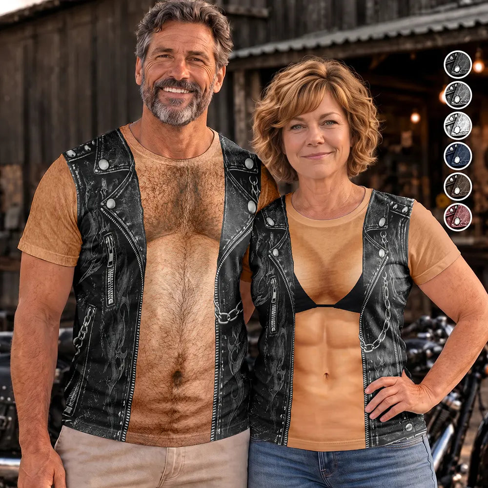 Gift For Couples, Humorous, Icon, Motorcycle, Old Couples, Top Market - Matching Costume For Couples - Personalized 3D Print Biker Outfit Full Print T Shirt