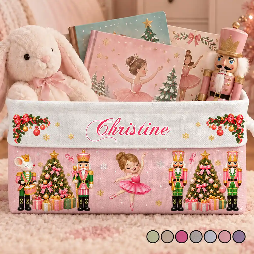 Christmas Gift For Kids Girls - Personalized Name Nutcracker Ballerina Christmas Storage Basket