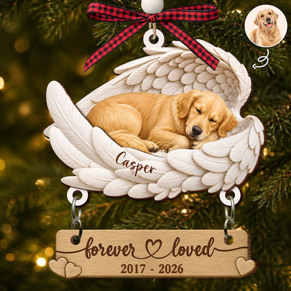 Art Design,Christmas,Pet Memorial,Cozy,Pet Lovers,Memorial,Photo - Sleeping Dog Cat Baby - Custom Photo Sleeping Angel Forever Loved Memorial Dog Cat - Personalized Wooden Ornament With Tag