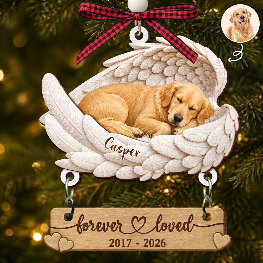 Art Design,Christmas,Pet Memorial,Cozy,Pet Lovers,Memorial,Photo - Sleeping Dog Cat Baby - Custom Photo Sleeping Angel Forever Loved Memorial Dog Cat - Personalized Wooden Ornament With Tag