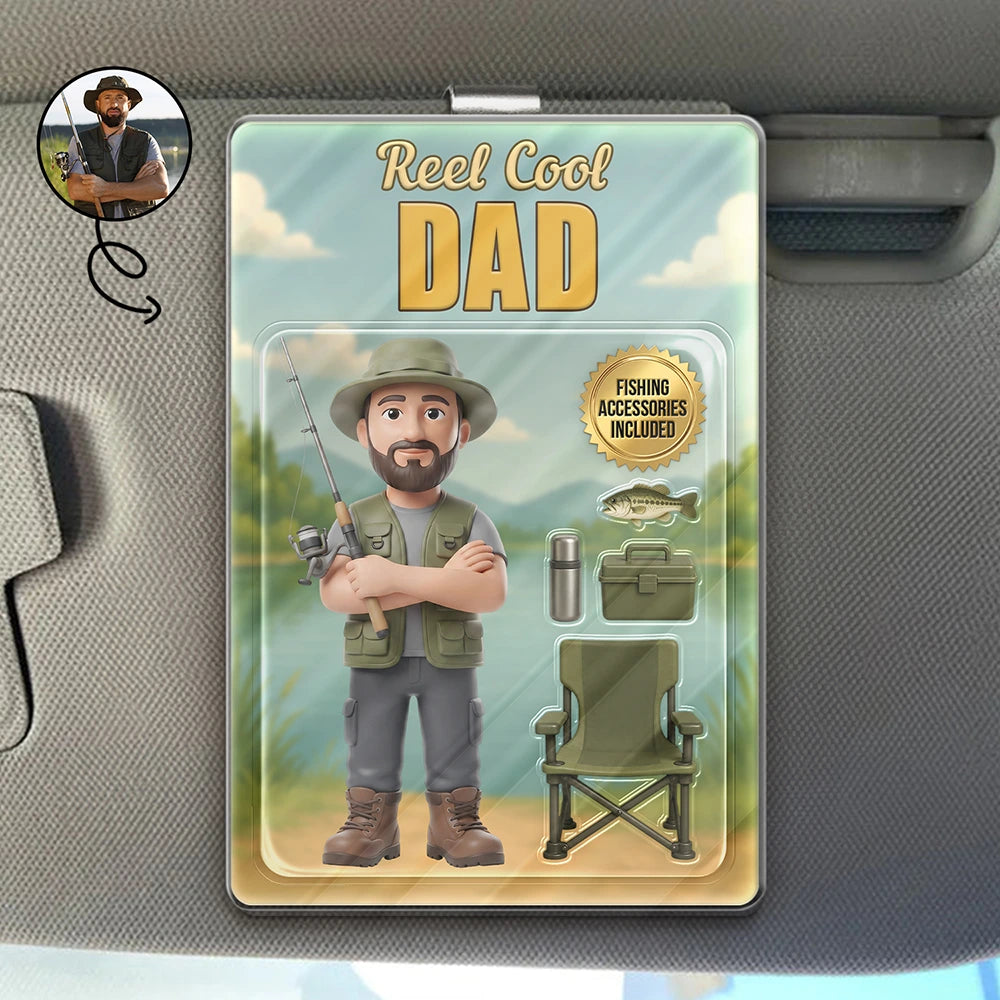 Custom Photo Toybox Figure Fishing Man Dad Grandpa Limited Edition - Personalized Custom Shaped Acrylic Car Visor Clip