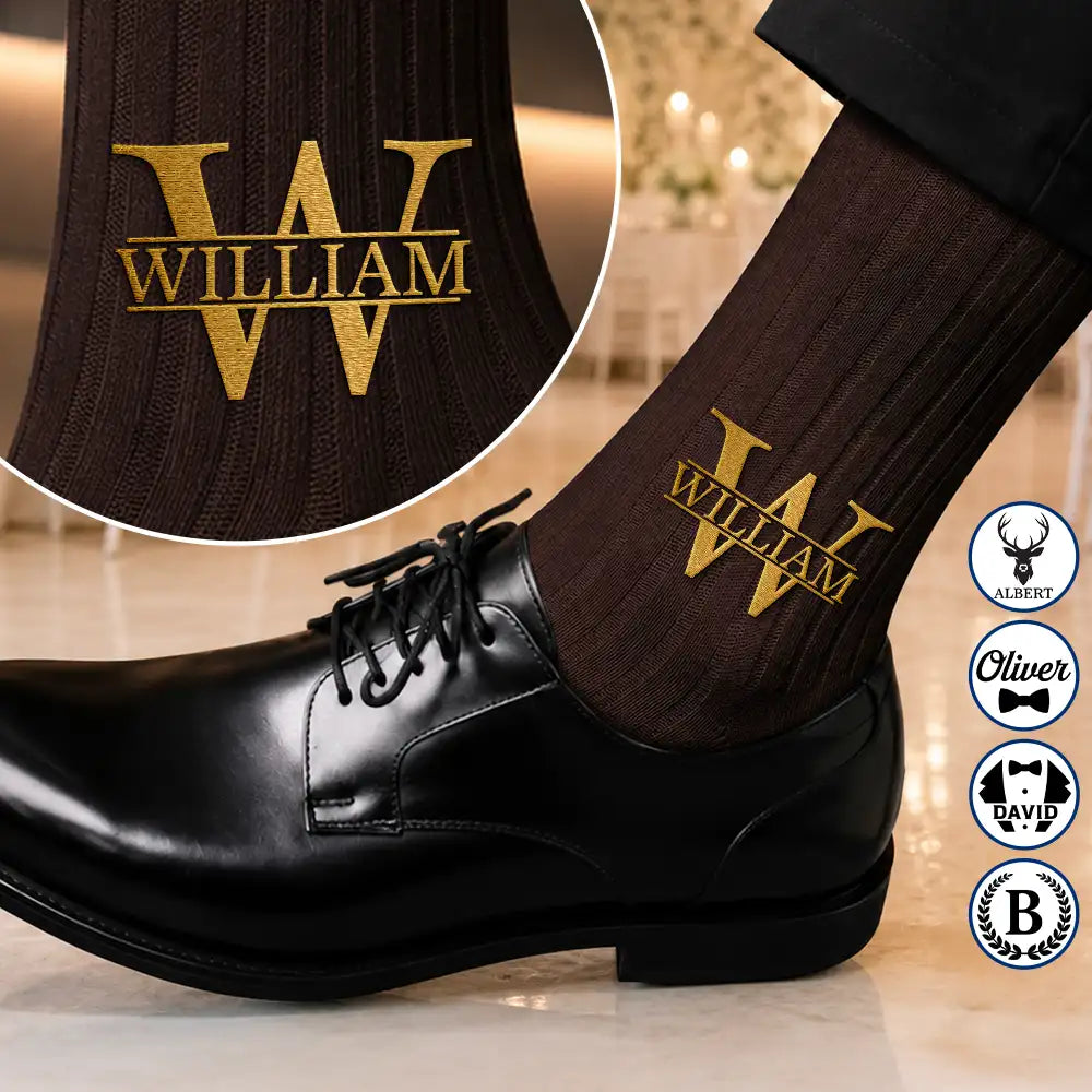 Top Market, Gift For Men, Gift For Yourself, Confident, Monogram - Monogram Vintage Monogram Initial Name - Personalized Embroidered Socks