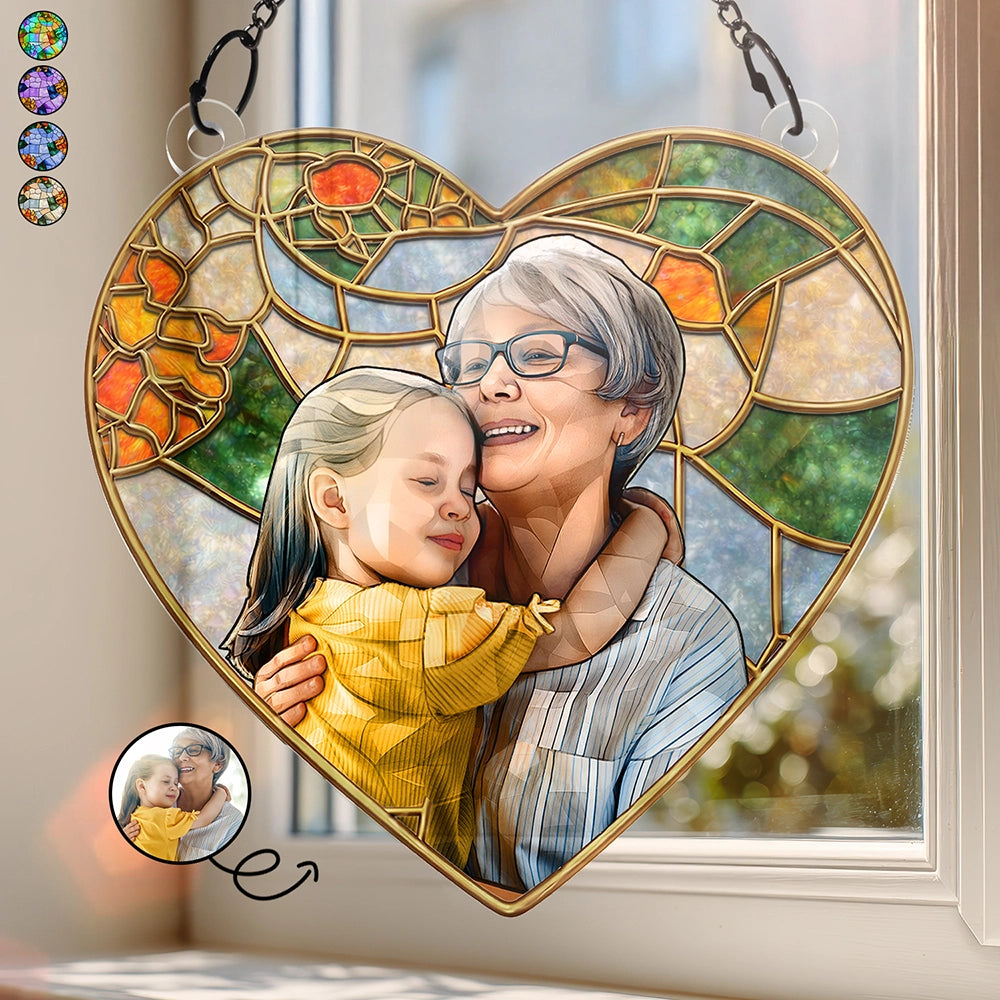 Custom Photo Stained Glass Portrait Mom Grandma Parents Family - Personalized Window Hanging Suncatcher Ornament