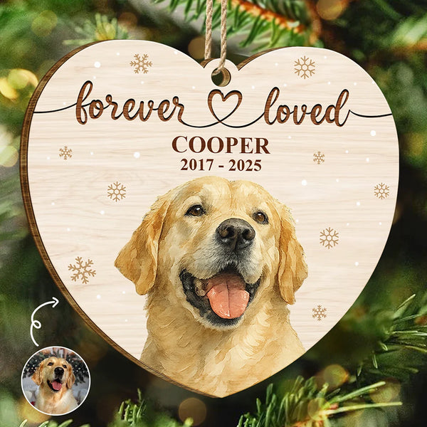 Pet Lovers,Dog Lovers,Cat Lovers,Christmas,Memorial,Sad - Custom Photo Realistic Watercolor Art Forever Loved Memorial Dog Cat - Personalized Custom Shaped Wooden Ornament
