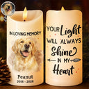 Dog Lovers,Pet Lovers,Cat Lovers,Memorial,Sad - Custom Photo Realistic Watercolor Art Memorial Pet Loss Your Light Will Always Shine In My Heart - Personalized Flameless LED Candle