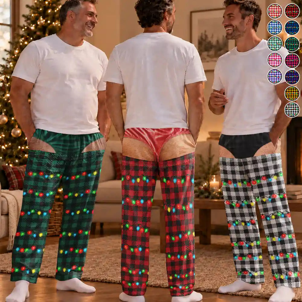 Funny Underwear Print Plaid Pattern Husband Dad Brother - Personalized Pajama Pants