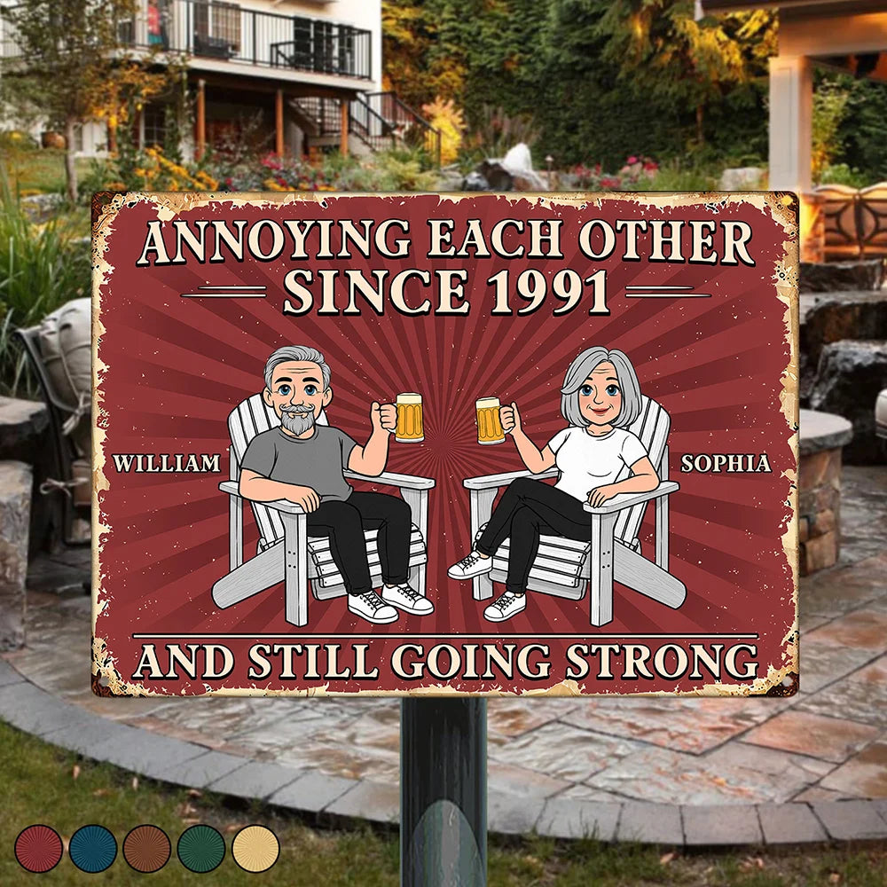 Annoying Each Other For Many Years Still Going Strong Retro Cartoon Couple - Personalized Classic Metal Signs