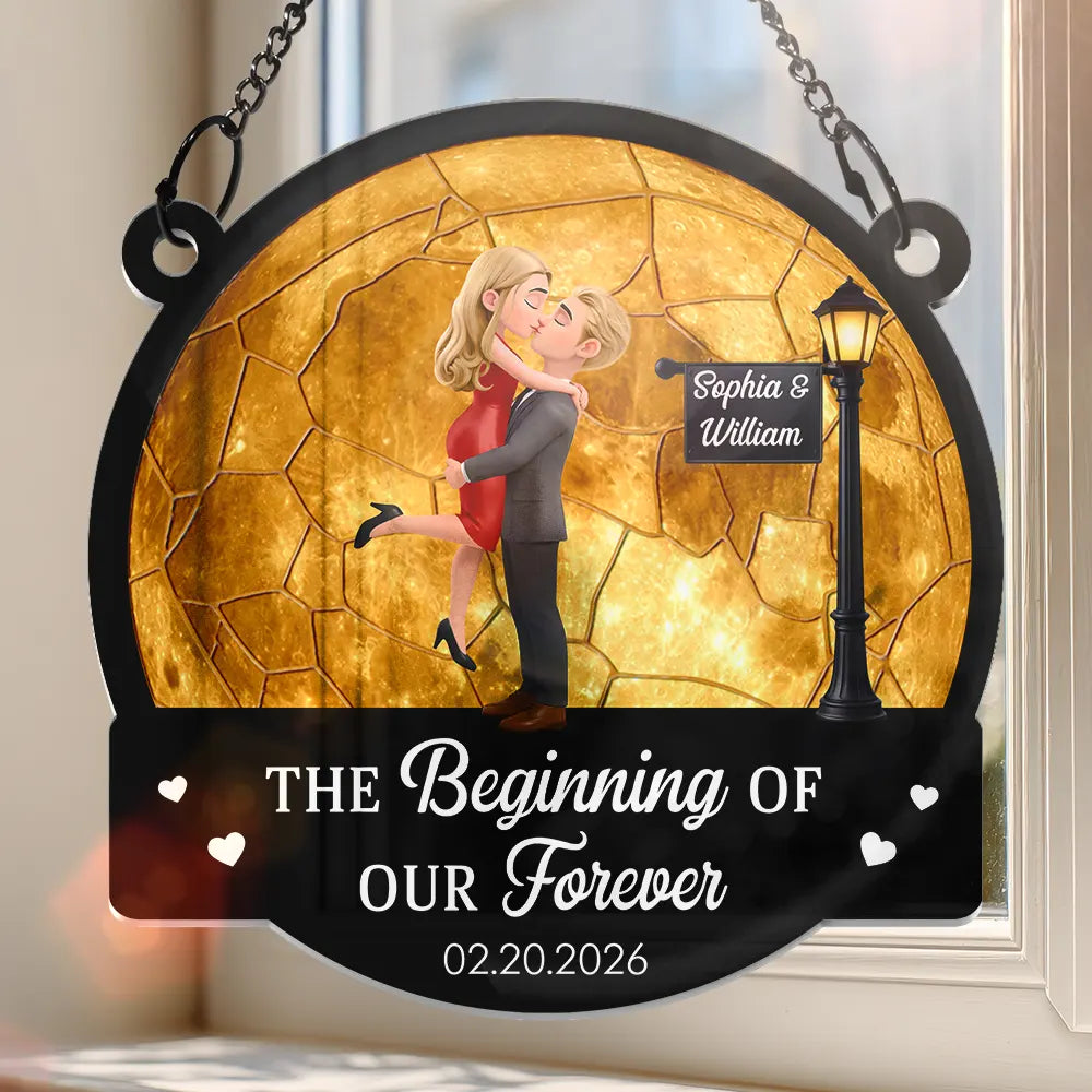 Moon Phase Love You To The Moon And Back - Personalized Window Hanging Suncatcher Ornament
