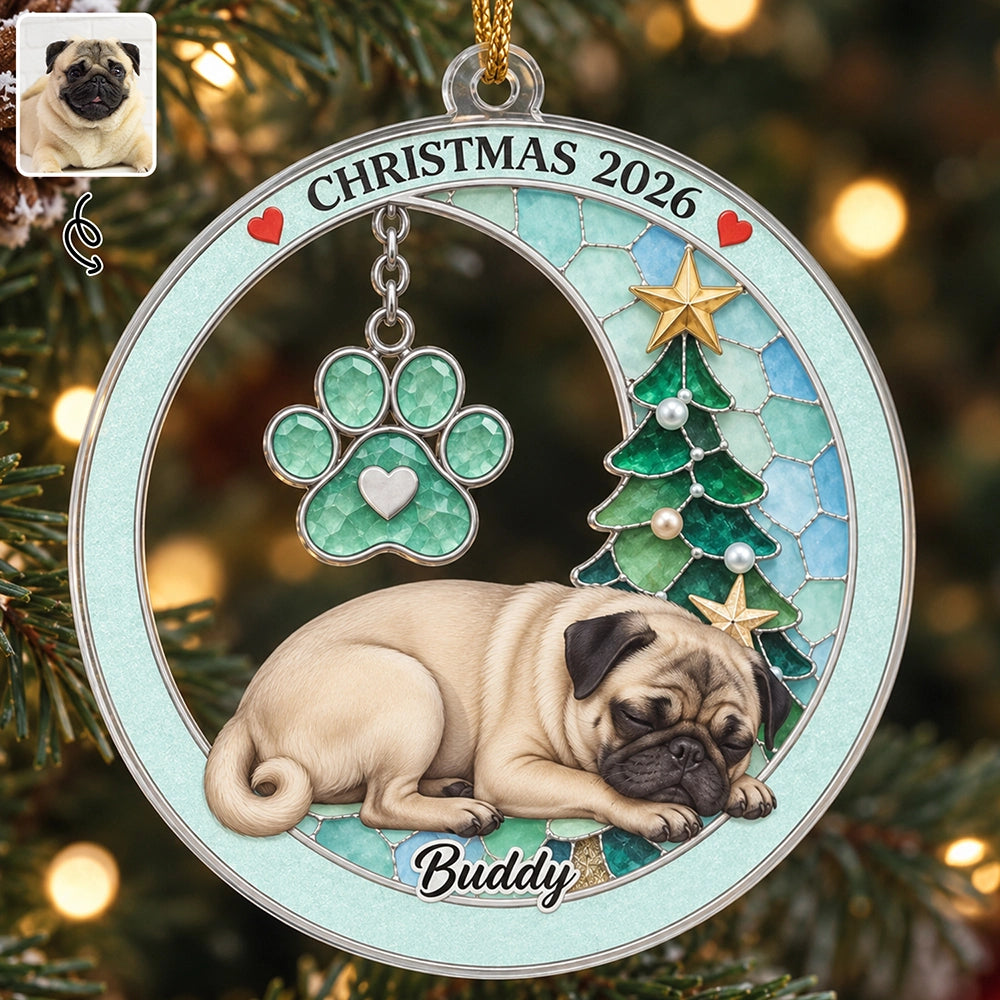 Art Design,Christmas,Custom Photo,Memorial,Pet Lovers,Pet Memorial,Photo - Sleeping Dog Cat Baby,Sentimental - Pet Loss Sympathy Gift For Her - Personalized Custom Photo Sea Glass Memorial Acrylic Ornament