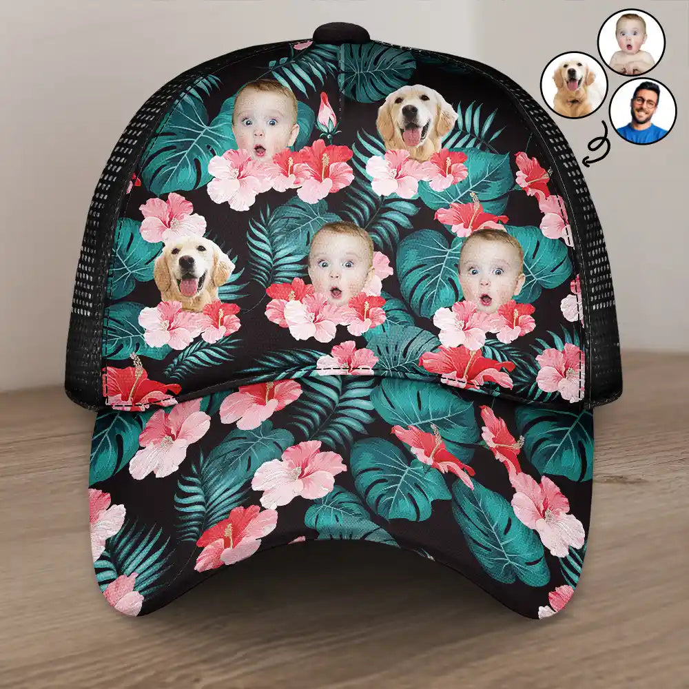 Gift For Father,Summer - Custom Photo Beach Summer Tropical Fun Face Vacation Vibe - Personalized Mesh-back Casual Cap