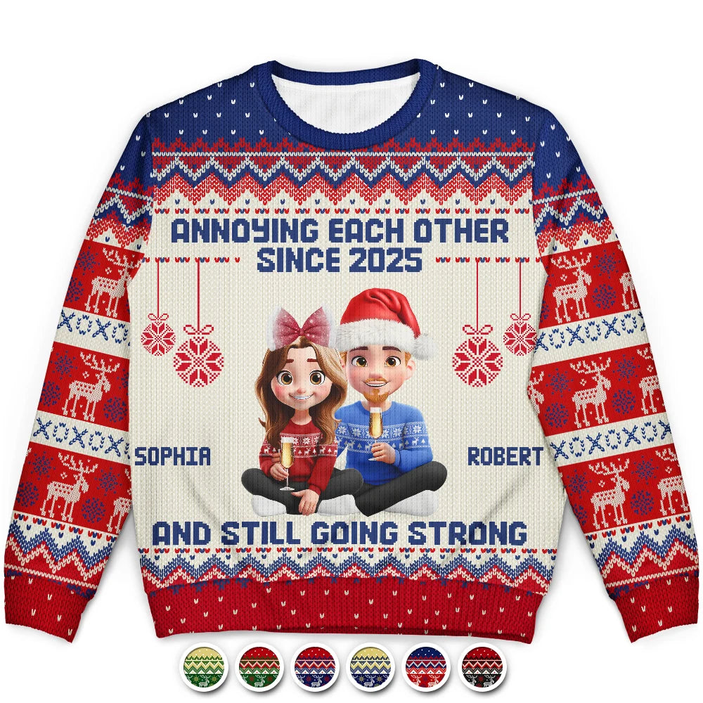 Annoying Each Other Since Year 3D Effect Couple - Personalized Unisex Ugly Sweater
