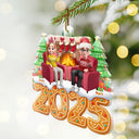 Gift For Couples,Happy,Christmas - Christmas Fireplace Gingerbread 3D Effect Couple - Personalized Custom Shaped Acrylic Ornament
