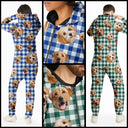 Pet Lovers,Family,Custom Photo,Happy - Custom Photo Funny Dog Cat Pet Human Face - Personalized Overall Onesie Hooded Jumpsuit