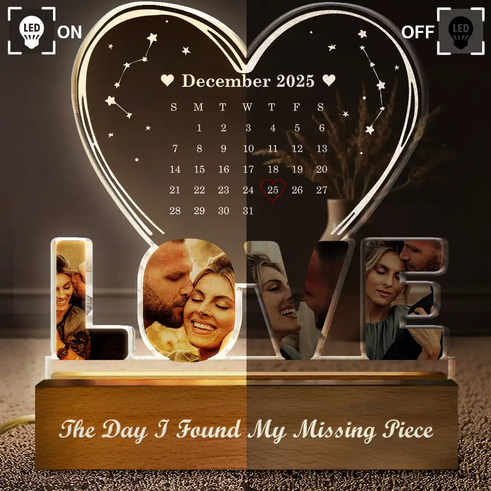 Gift For Couples,Love,Happy,Custom Photo - Custom Photo Calendar Couple The Day Our Journey Began - Personalized Custom Shaped LED Light