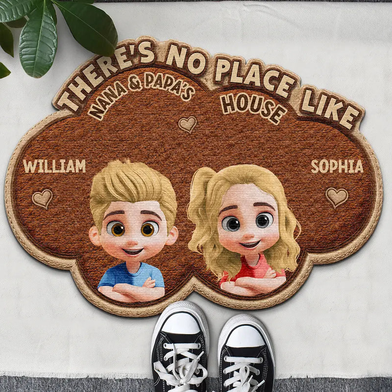Gift For Grandma,Gift For Grandpa,Grandpa - Grandkids,Grandma - Grandkids,Gift For Women,Gift For Men,Happy,Pet Lovers,Dog Lovers,Cat Lovers - Faux Embroidery Effect There's No Place Like Grandma's House - Personalized Custom Shaped Doormat