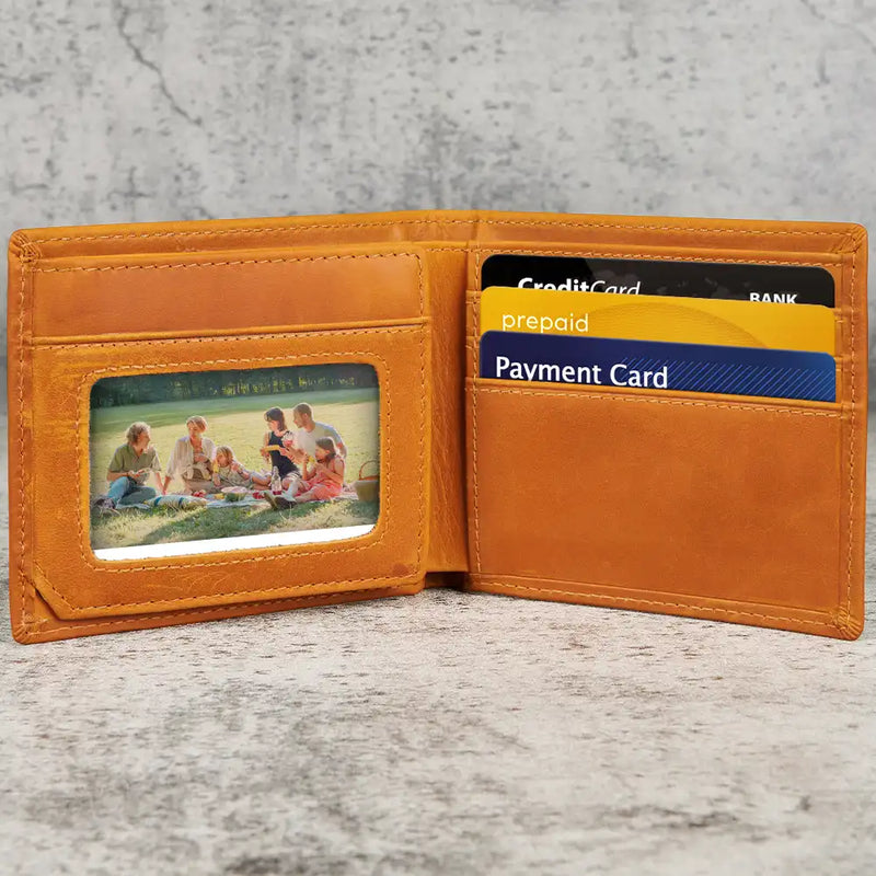 Family,Gift For Bestie,Dog Lovers,Cat Lovers,Happy,Custom Photo,Gift For Mother,Gift For Father - Custom Photo Pencil Sketch Family Dog Cat Portrait - Personalized Engraved Leather Wallet