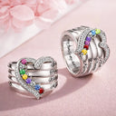 Gift For Grandma,Gift For Mother,Love,Happy,Gift For Women,Gift For Yourself - Custom Name Gemstones Jewelry Heart Shaped For Grandma Mom - Personalized Birthstone Heart Ring