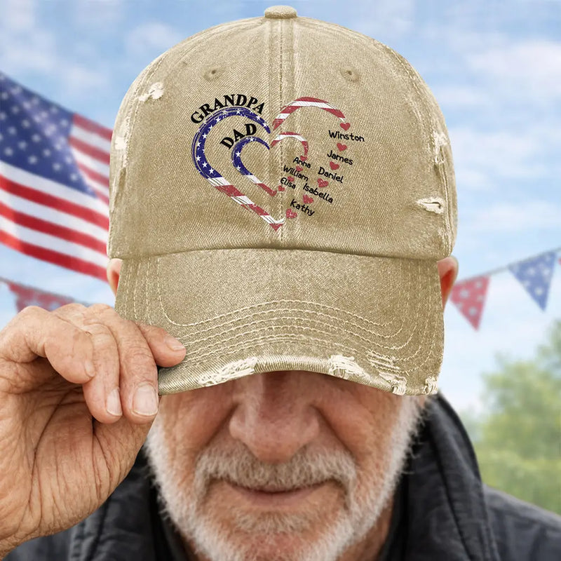 Happy,Gift For Father,Gift For Grandpa,Gift For Men,Independence Day,America 250th,Icon,Adorable  - Grandpa's Daddy's Sweethearts Independence Day - Personalized Distressed Cap