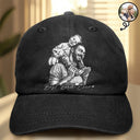 Gift For Father,Gift For Grandpa,Pet Lovers,Pet Mom,Pet Dad,Dog Lovers,Dog Mom,Dog Dad,Cat Lovers,Cat Mom,Cat Dad,Non-Eng,Photo - Pencil Sketch (Dark BG),Humorous - Custom Photo White Pencil Sketch Art Family Dog Cat Portrait - Personalized Vintage Washed Denim Cap