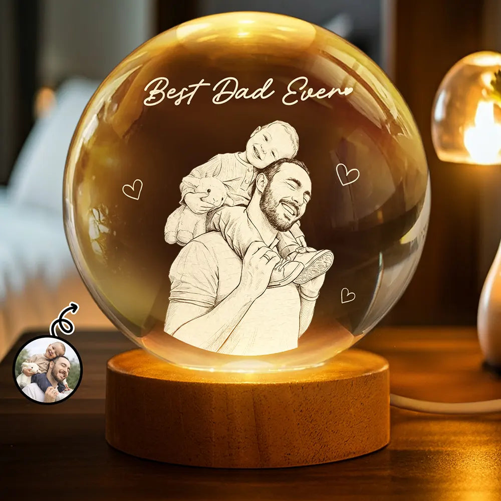 Custom Photo Pencil Sketch Art Family Dog Cat Portrait - Personalized Crystal Globe Lamp