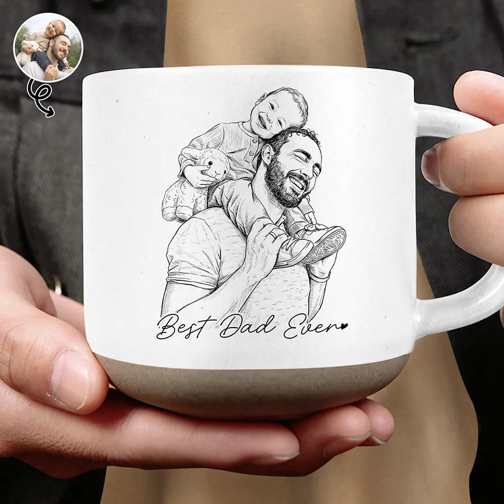 Custom Photo Pencil Sketch Best Dad Grandpa Ever Family Portrait - Personalized Pottery Mug