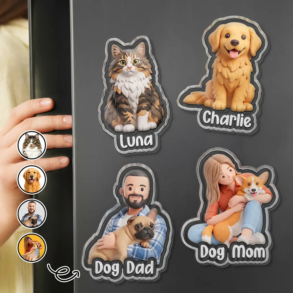 Art Design,Christmas,Custom Photo,Pet Lovers,Photo - Clay Effect Doll,Playful  -Gift For Pet Lover - Personalized Custom Photo Clay Effect Character With Name Acrylic Magnet