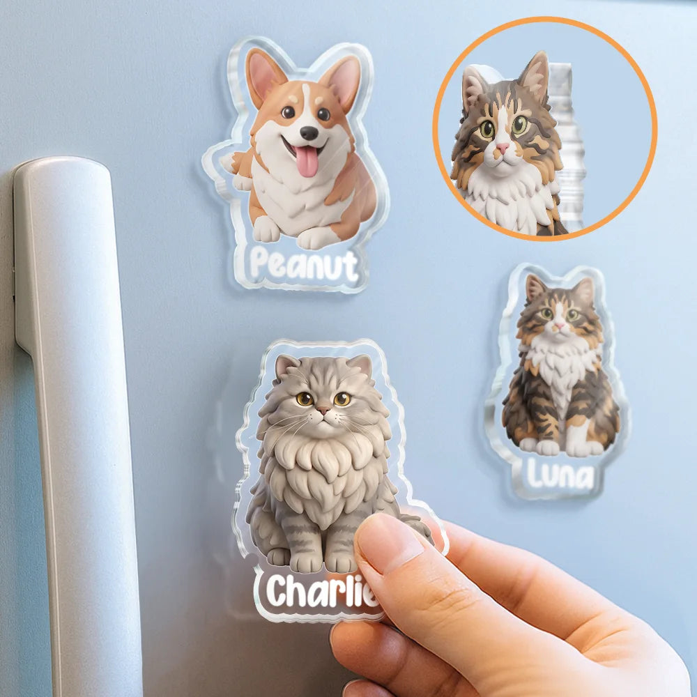 Art Design,Christmas,Custom Photo,Pet Lovers,Photo - Clay Effect Doll,Playful  -Gift For Pet Lover - Personalized Custom Photo Clay Effect Character With Name Acrylic Magnet
