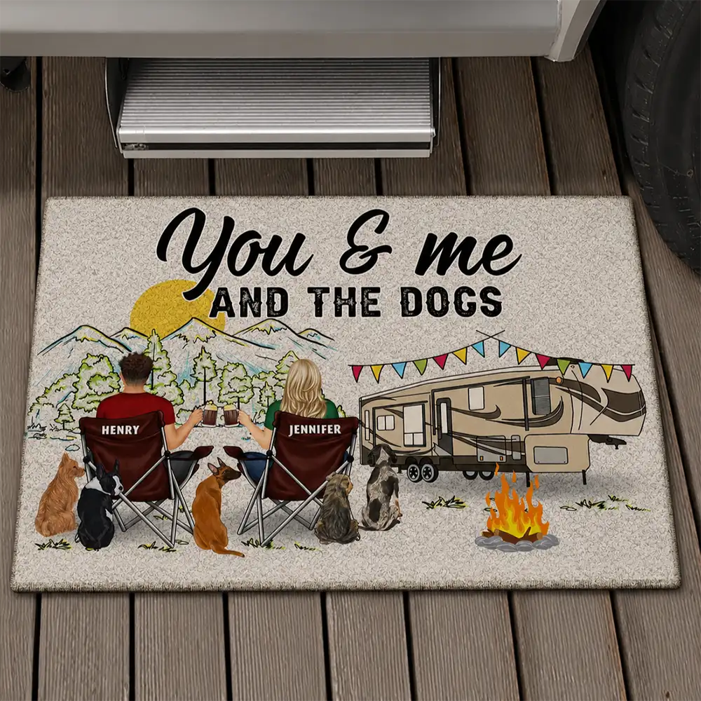 Home Is Where We Park It You And Me And The Dogs - Gift For Camping Lovers - Personalized Doormat