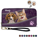 Custom Photo Dogs And Cats Aesthetic Pattern - Loving Gift For Pet Lovers - Personalized Leather Long Wallet