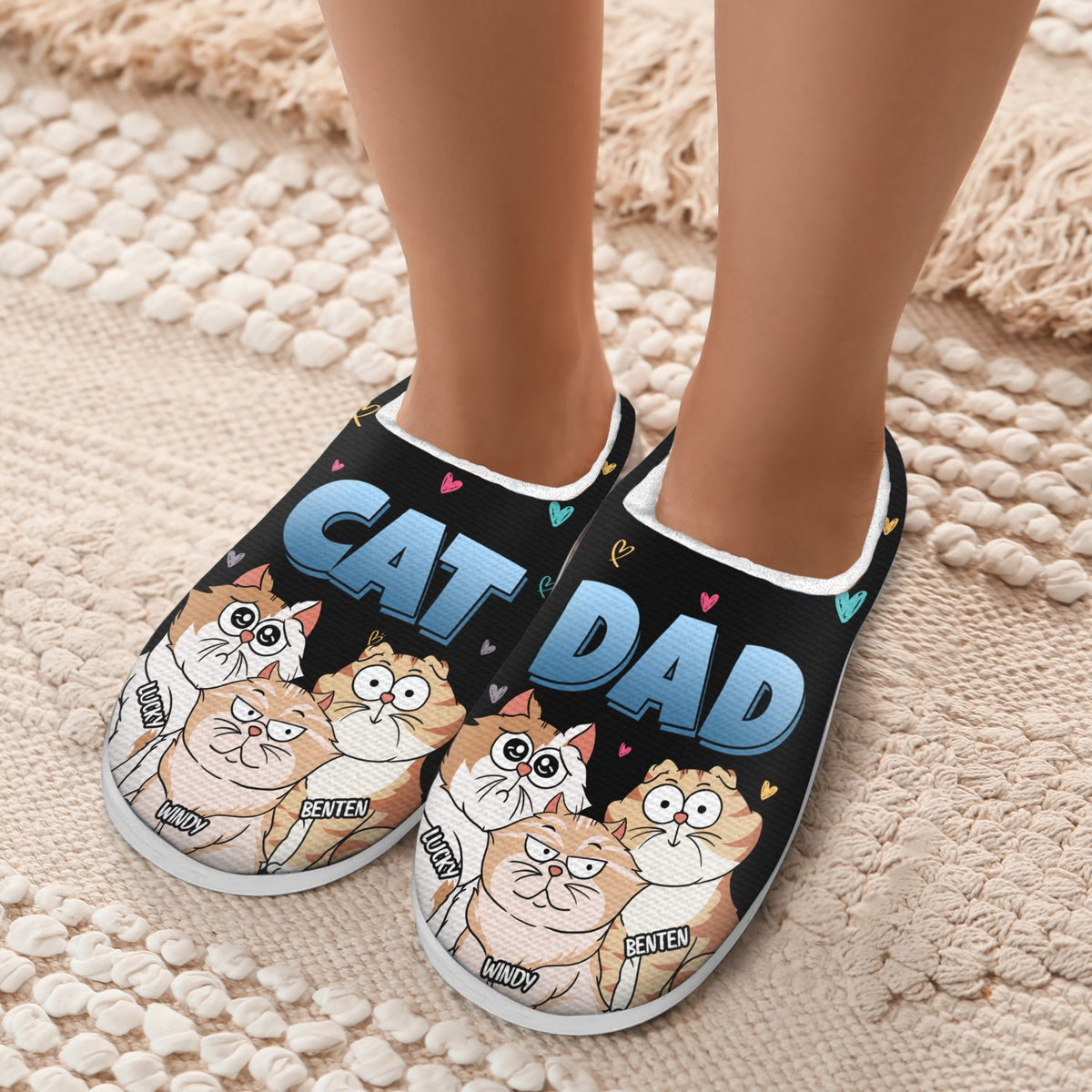Cat Mom Cartoon - Gift For Cat Mom, Cat Lovers - Personalized Fluffy Slippers