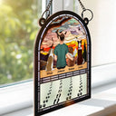 Walking Dog Dad - Personalized Window Hanging Suncatcher Ornament