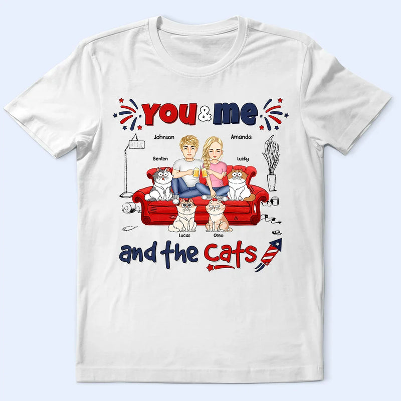Stars & Stripes You And Me And The Cats - Personalized T Shirt